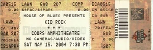 Boleto Kid Rock House Of Blues CooRs Amphitheatre, 15 de mayo de 2004 talón C - Imagen 1 de 2