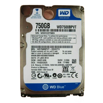 Western Digital 750GB WD7500BPVT 5400RPM SATA 2.5" Laptop HDD Hard Disk Drive - Image 1 of 4