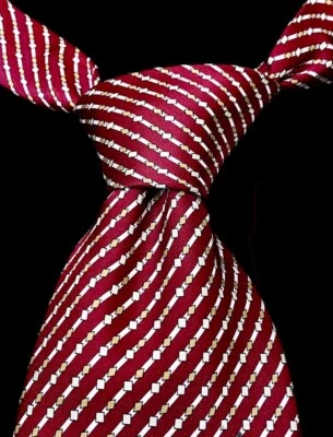 Alfred Dunhill Tie Men's 100 % Silk Red White Striped Diamonds Made in England Foto 1 de 4