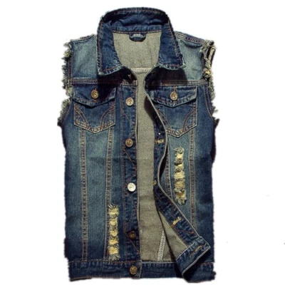 Ripped Jean Jacket Men's Denim Vest Hip Hop Coats Sleeveless Plus Size 6XL New - Photo 1/4