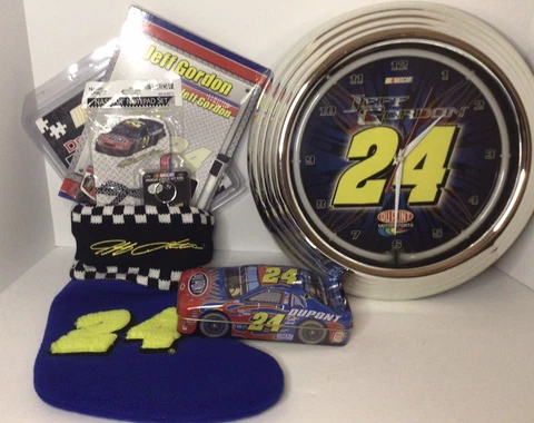 Jeff Gordon #24 NASCAR Christmas Stocking/Goodies And Wall Clock. Lot Of  6 Cover