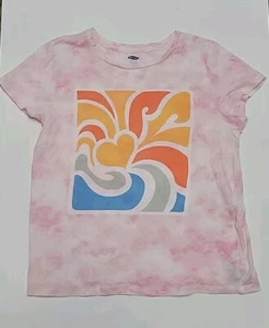 Old Navy Girls T Shirt XL 14 Pink Tie Dye Heart Graphic Short Sleeve Soft Top - Picture 1 of 13