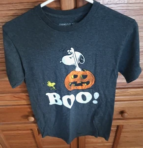 Peanuts Snoopy Halloween Mens Small T-Shirt Tee Shirt Gray Woodstock Pumpkin BOO - Picture 1 of 4