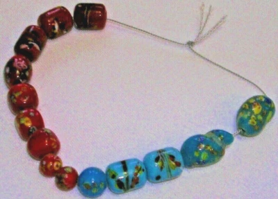 11 PC ASSORTED VINTAGE MILLEFIORE GLASS BEADS JAPAN ROUND TWIST RICE TUBE CUBE  - Image 1 of 4