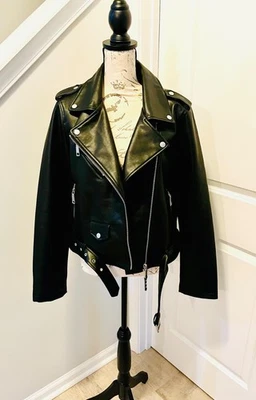 Chaqueta de moto de cuero sintético REBECCA MINKOFF negra talla L chaqueta de motociclista para mujer nueva con etiquetas Foto 1 de 4
