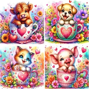 4 Pack Diamond Art Kits 5D Cow Diamond Art Kits for Beginner, Cat Dog Diamond Do - Picture 1 of 7