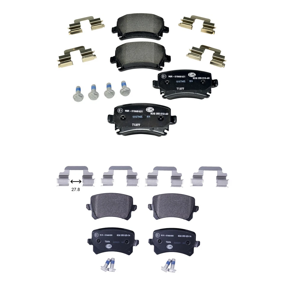 Kit de pastillas de freno de disco delanteras traseras bajas en metal Hella para Volkswagen CC Passat AWD Foto 1 de 1