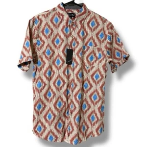 Coastal Hombre Grande Manga Corta Cuello Botón Abajo Patrón Geométrico Azul Nuevo Con Etiquetas - Imagen 1 de 11