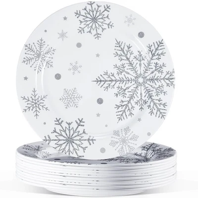 10 Pcs Christmas Snowflake Plates Silver White Snowflake Winter Dinner Salad ... - Image 1 of 4