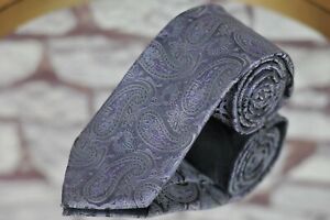 Joseph Abboud Men's Tie Silver & Purple Paisley Woven Silk Luxury XL Necktie