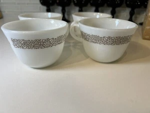 Vintage Woodland Brown  Pyrex Coffee Cups Brown White  Set Of 4 - Picture 1 of 7