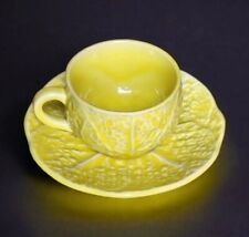 Secla Yellow Cabbage Leaf Cup and Saucer Portugal Majolica MCM 1950S Vintage