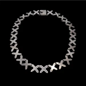 Modernist Heavy Mexico Sterling X Necklace Marked TC-151 - Picture 1 of 10