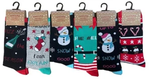 6 Paar Damensocken festlich Weihnachten Weihnachtsmann Schneemann Geschenk Flocke UK-Größe 4–8 - Bild 1 von 1
