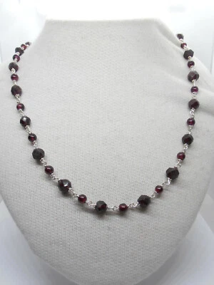 Collana in Argento 925 con Granato Naturale - Girocollo Pietre Dure - Granati - - Immagine 1 di 4