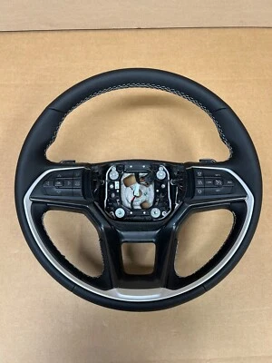 OEM Jeep Grand Cherokee + L Black w/ White Stitch Steering Wheel 21 22 23 - Image 1 of 4