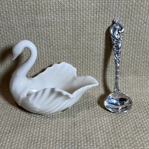 Norway Brodrene Lohne 830 S LO NM Salt Cellar Spoon &Lenox Swan Salt Cellar 2.5” - Picture 1 of 10
