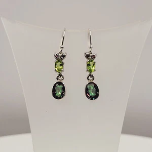 Peridot Garnet Earrings, Mystic Topaz, Rhodolite Garnet, Semi Precious, Handmade - Picture 1 of 4