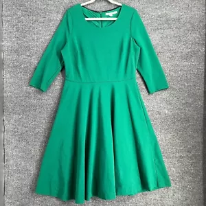 Boden Irene Ponte Knit Dress Womens 12 Long 12L Green Skater Fit Flare Lined - Picture 1 of 12