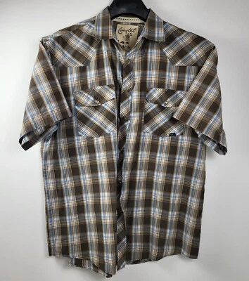 Camisa informal Coastal para hombre con cuello talla XXLarge marrón a presión manga corta Foto 1 de 4