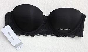 NWT Calvin Klein QF1437 "Seductive Comfort" Sujetador de encaje push-up sin tirantes, negro - Imagen 1 de 7