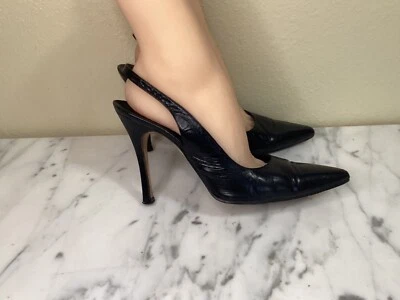 Vintage Gina Leather Stiletto Slingback Black Size 7(US) 5(UK) Gorgeous!! - Image 1 of 4