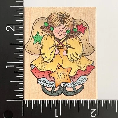 Sello de goma montado en madera Hero Arts Joy Angel Country Stitch Navidad E1269 Foto 1 de 4