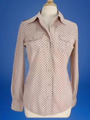 TORY BURCH Button Up Shirt size 6 Silk Blend Pink Polka Dot Long Sleeve - Image 1 of 4