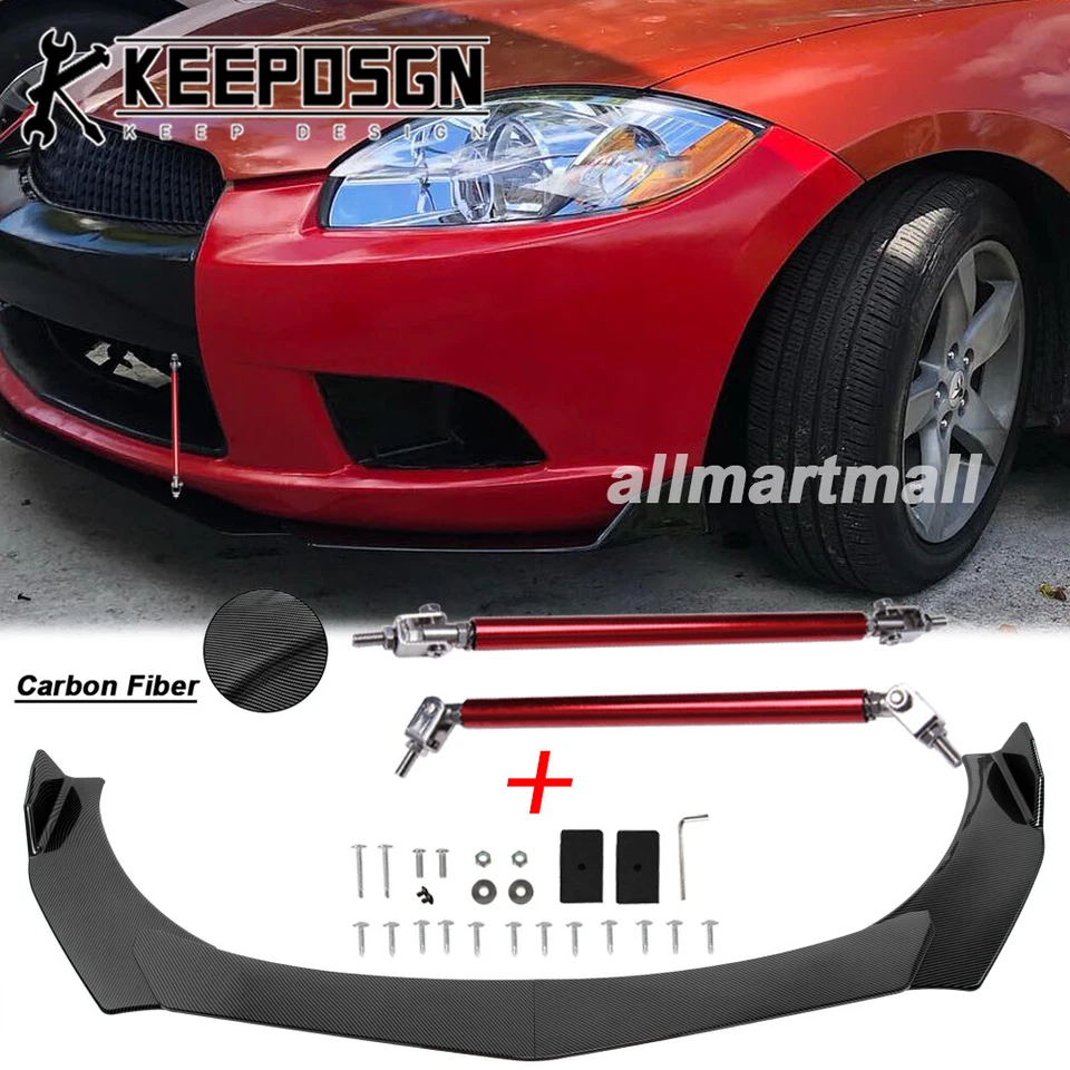 FIBRA DE CARBONO Front Bumper Lip Splitter Spoiler Strut Rods para Mitsubishi Eclipse - Imagem 1 de 4