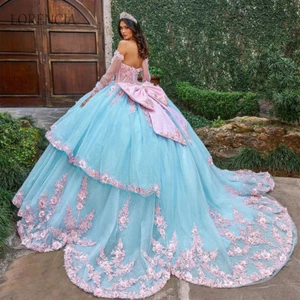 Elegant Quinceanera Dress 3D Flowers Sweet 16 Ball Gowns Applique Beaded Corset - Picture 1 of 12