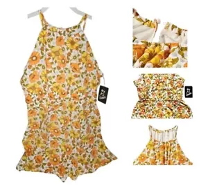 Romper One Piece Sun Dress Shorts Jumpsuit Summer Yellow Floral Girls Medium 7 8 - Picture 1 of 23