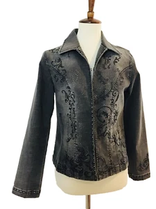 Chaqueta vaquera Chicos gris desteñido adornada gris joya lentejuelas para mujer talla 0 - Imagen 1 de 5