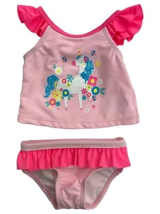 Infant Girls Ruffled Pink Unicorn 2 Pc Tankini Swimming & Bathing Suit - Picture 1 of 1