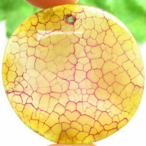H03615 Żółta brzoskwinia Smocze żyły Agat Okrągły wisiorek Koralik 42x5mm