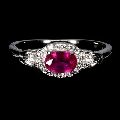 925 Sterling Silver Ring Oval Ruby 6x4mm Natural Gemstone Jewelry Size 7 - Image 1 of 4