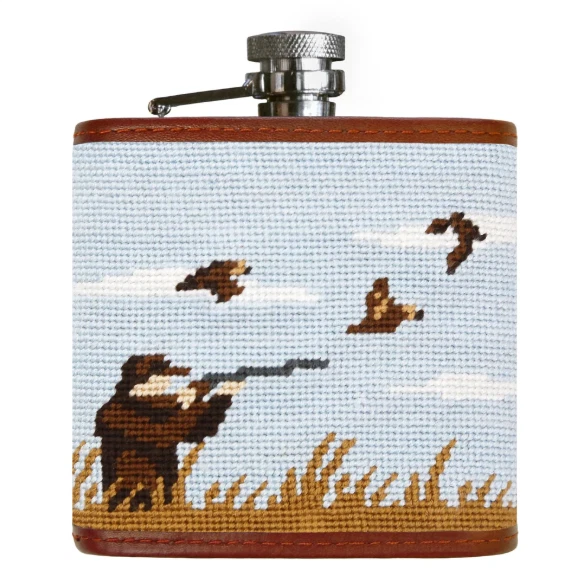 New Vintage Duck Hunt Hunting Handmade Needlepoint Stainless Steel Flask Gift - Image 1 of 1