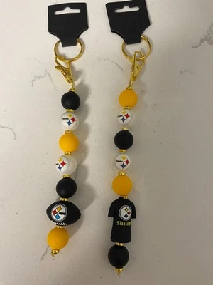 2 llaveros/clips de monedero con cuentas de fútbol americano Pittsburgh Steelers 3D ftbl/cuentas de camiseta Foto 1 de 4