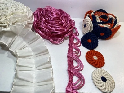 Vintage Sewing Upholstery Trim Embellishments New & Used Pink White Red Blue - Image 1 of 3