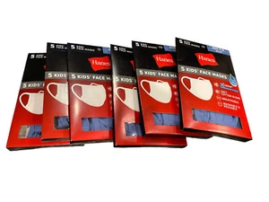 6 Packs Hanes Kids’ Face Mask 5 CT. Blue / Cotton/ Washable/Reusable Age 5-12 - Picture 1 of 7