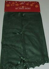 Christmas Tree Skirt 48" GREEN w/ RIBBON LOOP & BUTTON CLOSURE