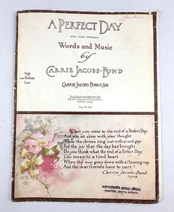 Sheet Music A Perfect Day by Carrie Jacobs-Bond Copyright 1910 Antique Colored - Picture 1 of 8
