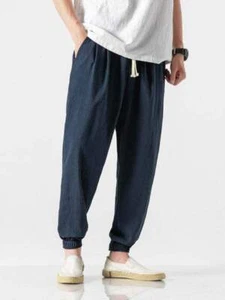 Men's Casual Comfort Woven Harem Pants in Cotton-Linen Blend - Picture 1 of 56