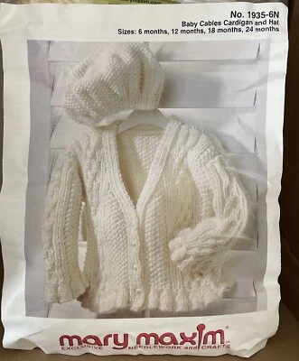 MARY MAXIM #1935-6N, BABY CABLES CARDIGAN AND HAT - Image 1 of 2