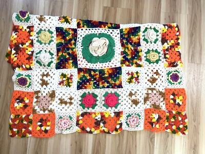 Manta de ganchillo afgana cuadrada abuela flor 3D hecha a mano 41x41 Foto 1 de 4