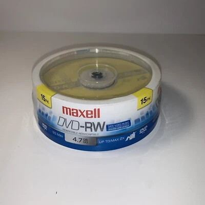 WB Maxell 635117 DVD-RW DVD Rewritable DVD Discs 4.7GB 2X 120 Min Spindle 15Pack - Image 1 of 3