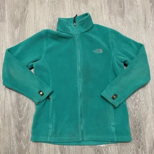 The North Face Girls Light Green Teal Fuzzy Fleece Pockets Zip Jacket Large - Picture 1 of 7