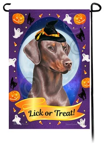 Bandera de jardín de Halloween - cervatillo Doberman Pinscher sin recortar - Imagen 1 de 1