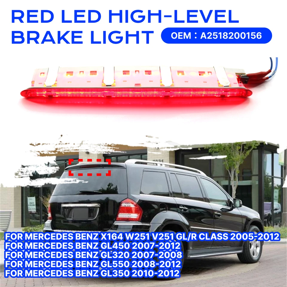 Para Mercedes Benz GL450 2007-2012 GL320 2007-2008 Rojo LED Tercera Luz de Freno Lámpara Foto 1 de 4