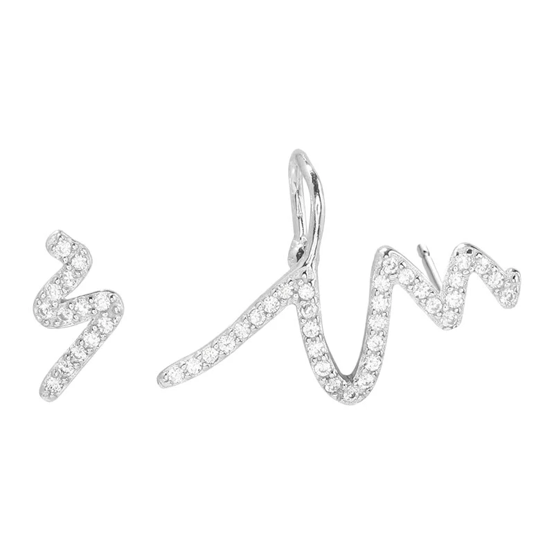 Orecchini Climber Crawler A Forma Di Cuore Amore Fulmine In Argento Sterling - Immagine 1 di 4