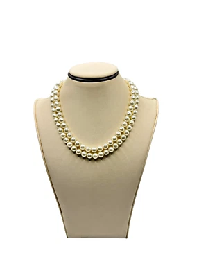 Double Strand Faux Pearl Necklace Classic Ivory Beaded Jewelry - Image 1 of 4